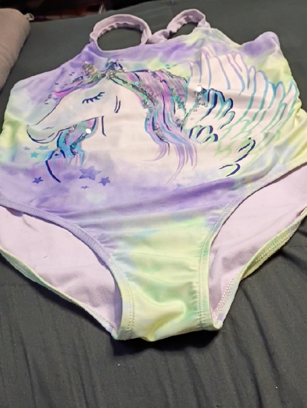 wonder nation Girls Pastel Unicorn One-Piece Swimsuit - Purple, Mint